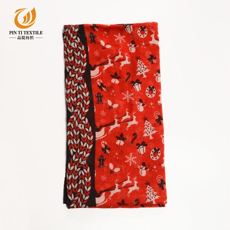 Christmas red background snowman print Bali yarn scarf sunscreen beach scarf scarf production