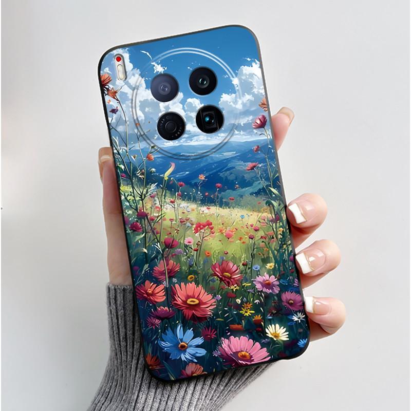 Phone Case For Tecno Camon 40 Premier 5G Bumper Soft Silicone Unique Design Black Case Ins Style Floral Painted Shockproof Cover