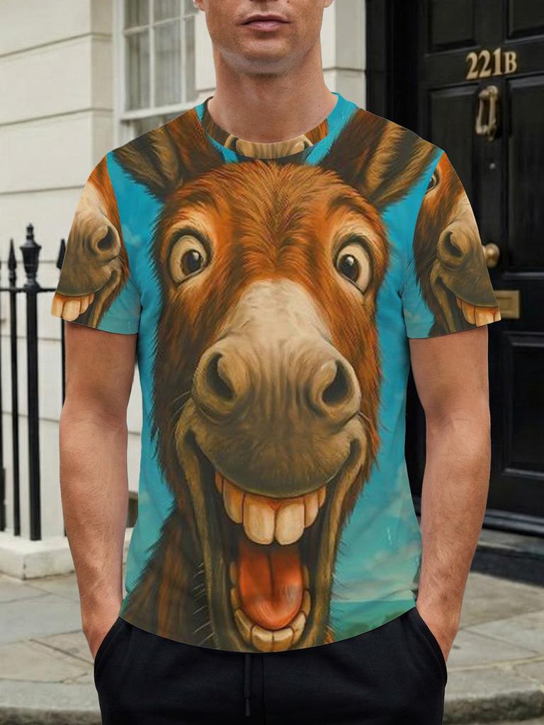Funny Coffee Chicken T-shirt Men 3D Cartoon Rooster Print Short Sleeve Casual Summer Tops Men's Clothes