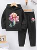 2sets Fashion Girls Sweet Cute Casual Autumn/Winter Mermaid Print Warm Fleece Hoodie and Tracksuit Pants