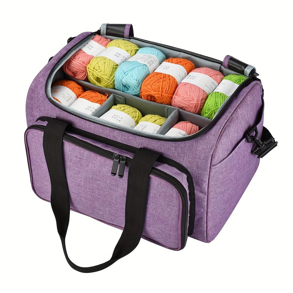 Large Capacity Yarn Knitted Tote Bag Multi-Pocket Crochet Accessory Organizer with Nylon Shoulder Straps for Home Travel