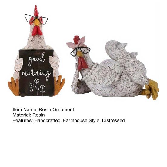 Rustic Rooster Figurine Resin Distressed Chicken Statue Farmhouse Style Rooster Sculpture for Thanksgiving Day Desktop Decoration