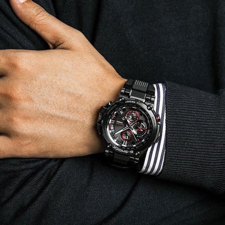 G-Shock Seria Mtg Inimă de Oțel Ceas Sport cu Undă Radio pe Șase Canale Mișcare Quartz Solară Curea din Rășină și Oțel Inoxidabil Ceasuri pentru Bărbați Negru MTG-B1000B-1APR