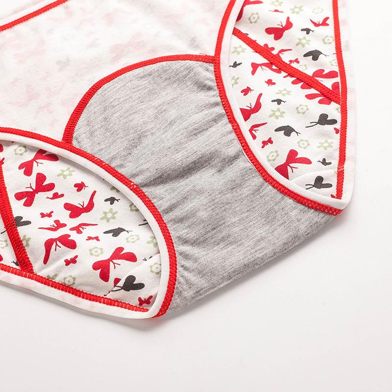 Lady Spring and Autumn Butterfly Print Menstrual Period Anti Side Leakage Breathable Physiological Waist Triangle Briefs