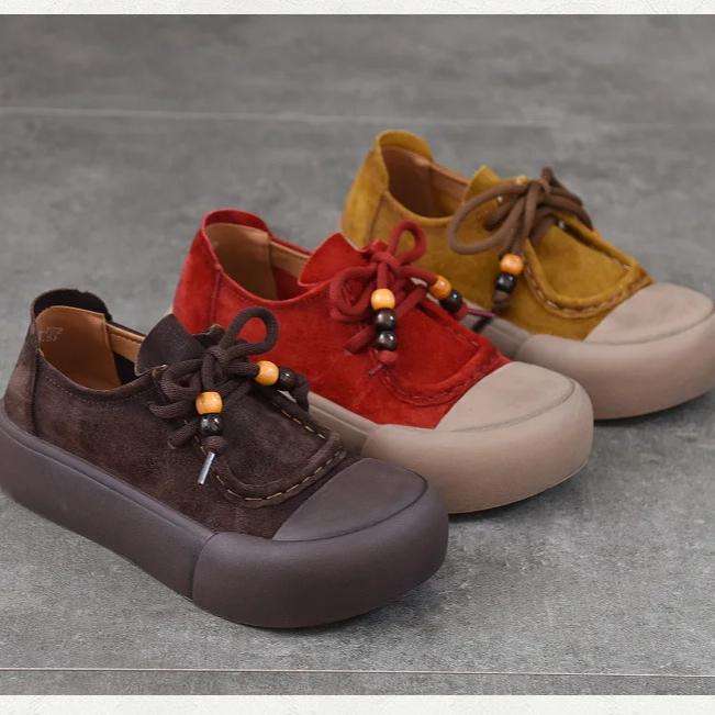 Johnature Genuine Leather Thick Sole Women's Shoes Round Toe Lace-up Versatile Casual Flat Platform Shoes