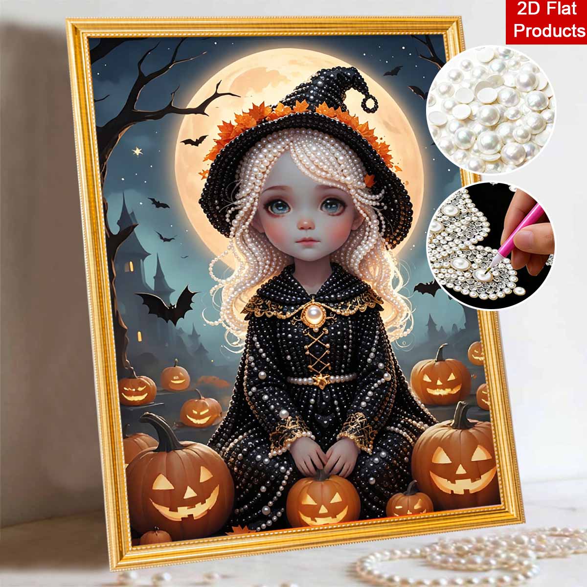 Halloween moonlit witch pearl painting art full pearl handmade diy home decorations 30x40