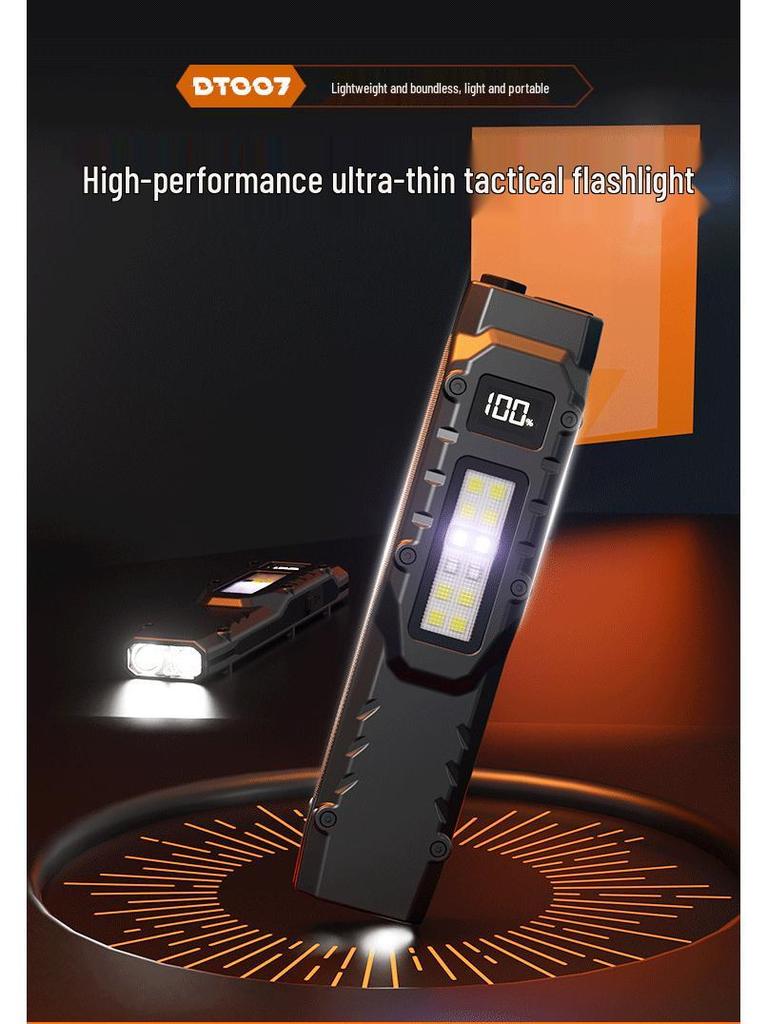 Ultra-Thin Portable LED Flashlight with Pen Clip and Digital Display for Outdoor EDC Tactical Use