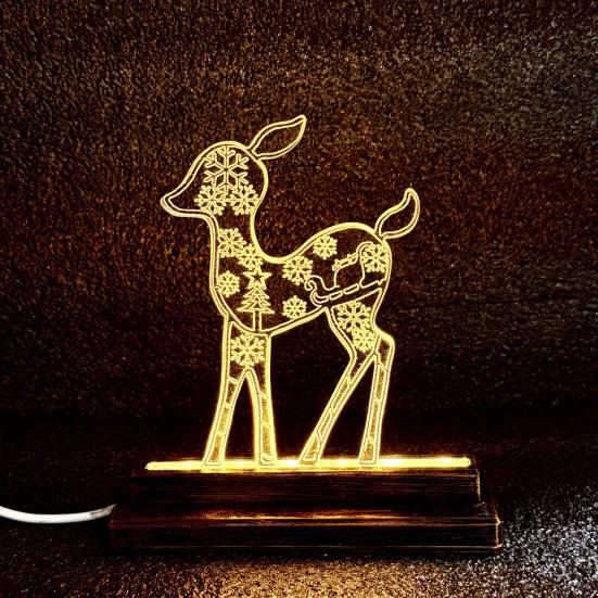 Metal Lighted Christmas Deer Decoration Light Up Reindeer Figurine with Wooden Base for Indoor Outdoor Home Yard Tabletop Decor