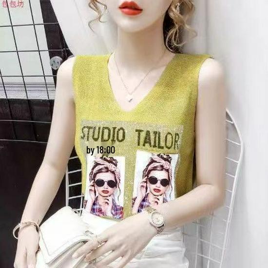 2023 Shiny Silk Sleeveless V-Neck Women's Vest - Spring/Summer New Style, Loose Fit with Hot Diamond Sling Knitted Design