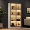 Glass Display Cabinet with LED Lighting, Double-Door Cabinet with Movable Shelves, 80*40*160cm, Tall Cabinet for Living Room, Standing Display Cabinet
