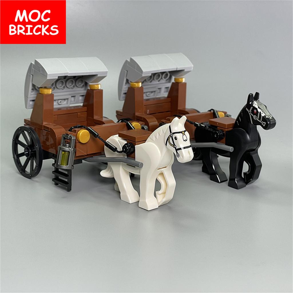 Set MOC Steine Mittelalter Kutsche Königliche Prinzessin Pferdekarren Schloss Zubehör Bausteine Zusammenbauen Kinderspielzeug