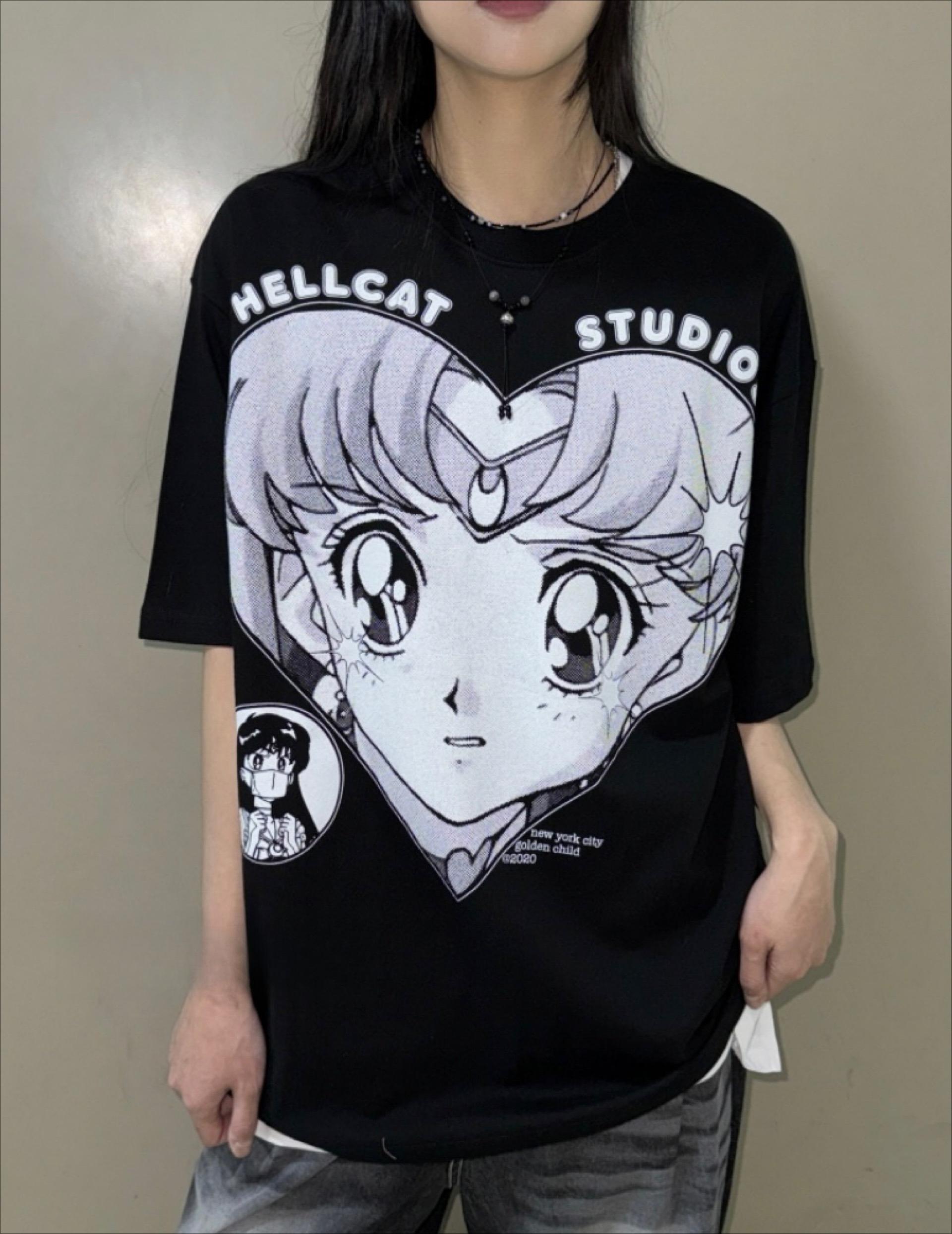 

Beautiful girl, Japanese manga female warrior, big eyes, cute short-sleeved T-shirt 4XL