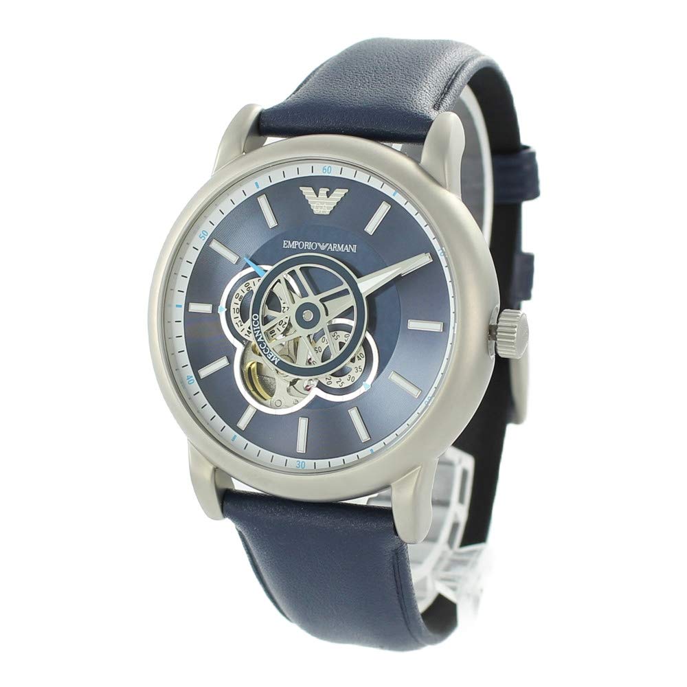 Emporio Armani Meccanico Automatic Mechanical Skeleton Retro Navy Blue with Natural Leather AR60011 Men's Watch, Strap, [Used]