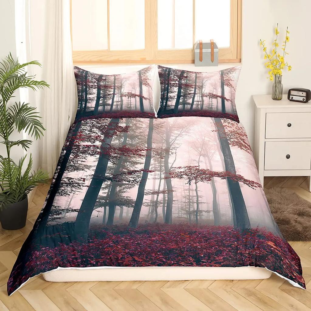Tree Lush King Queen Bedding Set Dense Birch Trees Duvet Cover Jungle Nature Botanical Quilt Cover Polyester Comforter Cover