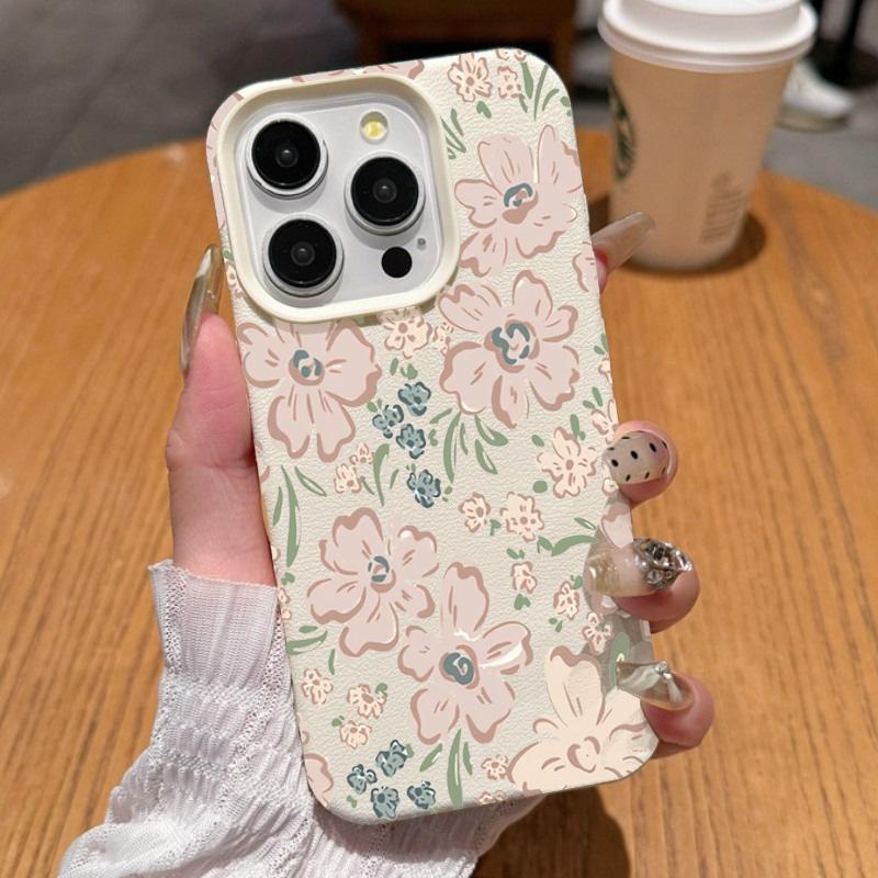 Sweet Collage Pink Floral Pattern Lychee Phone Case For iPhone 17 16 15 14 13 12 11 Pro Max 17Air 16E 15 14 Plus X XS XR Cover