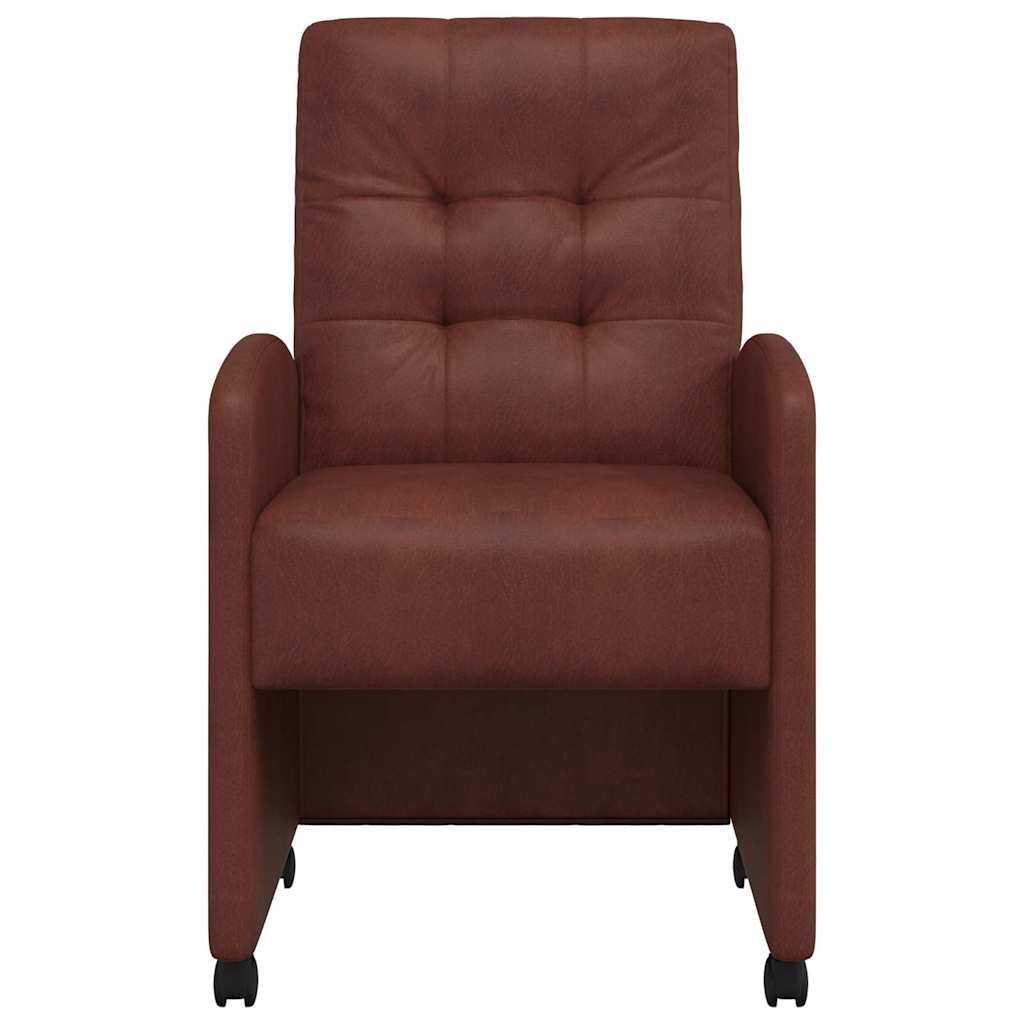 Dining Chairs with Casters 2 pcs Shiny Brown Faux Leather