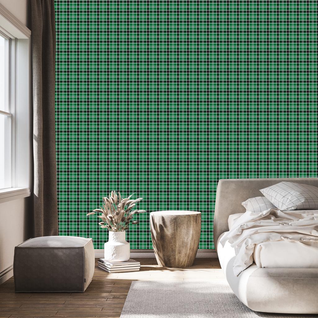 Green Checkered Wallpaper, Sea Green and Graphite, for Living Room and Bedroom, 50x1000
