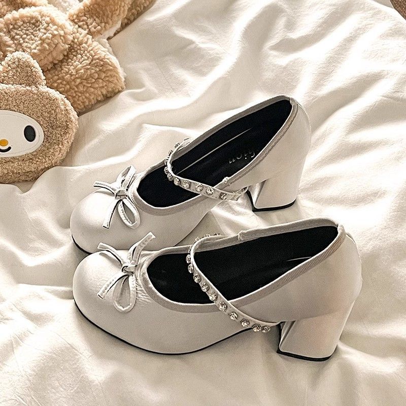 Daily design sense rhinestone word with Mary Jane shoes spring and autumn princess style bow shoes