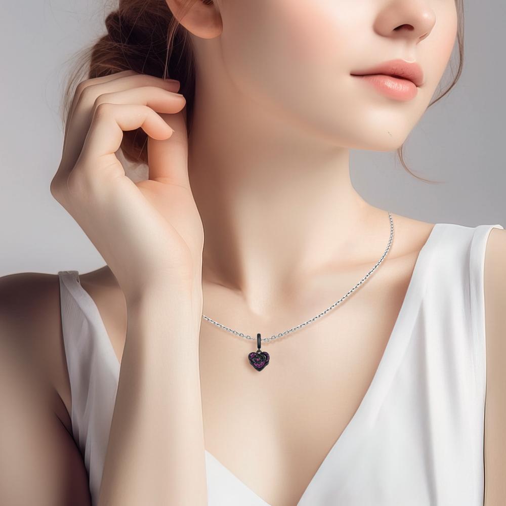 Copper Round Cat Beads & Heart-Shaped Rose Dangle Charm Fit Bracelet Boutique Necklace Black Pendant Gift