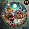 Christmas Santa Wreath Metal Tin Sign Handcrafted Wall Door Decor Plaque