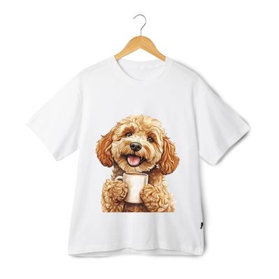 Camiseta con Dibujo de Café - Unisex Perro Lindo con Taza Gráfico de Dibujos Animados Camiseta para Mascotas