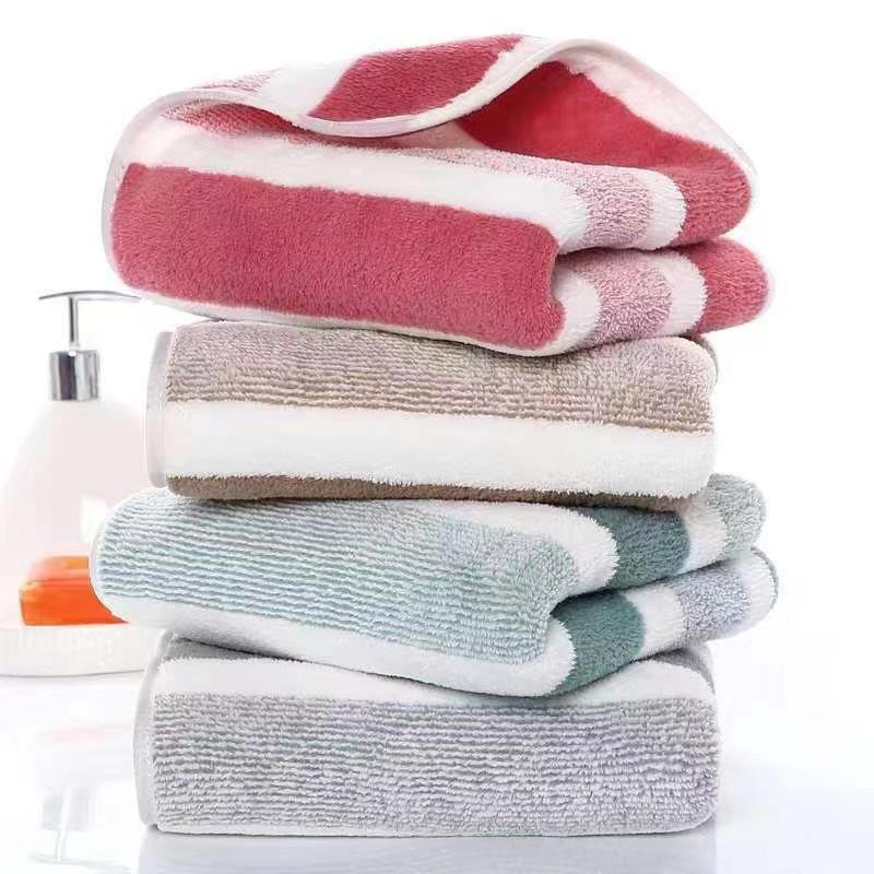 Striped Coral Fleece Bath Towel - Absorbent, Thickened Beach & Household Use
