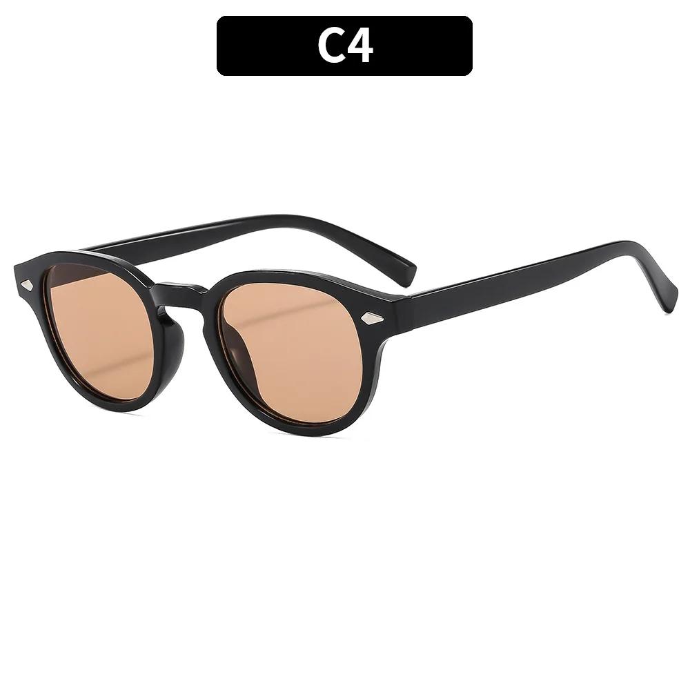 Vintage Tortoise Shell Round Sunglasses Women Men 2024 Brand Design Retro Rivet Yellow Blue Lens Square Sun Glasses Female UV400