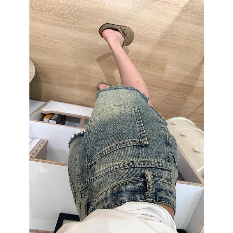 Small Denim Shorts for Women in Summer High Waist Loose Breasted A-line Wide-leg Hot Pants