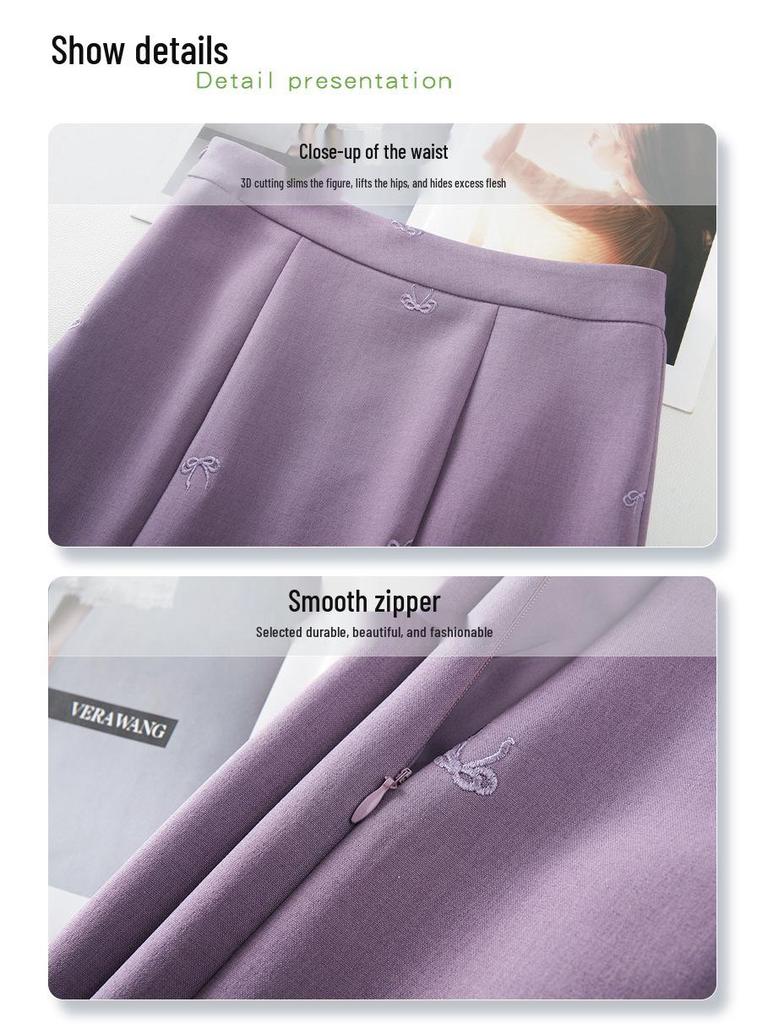 2025 Spring Women's High Waist Purple Fishtail A-Line Midi Skirt