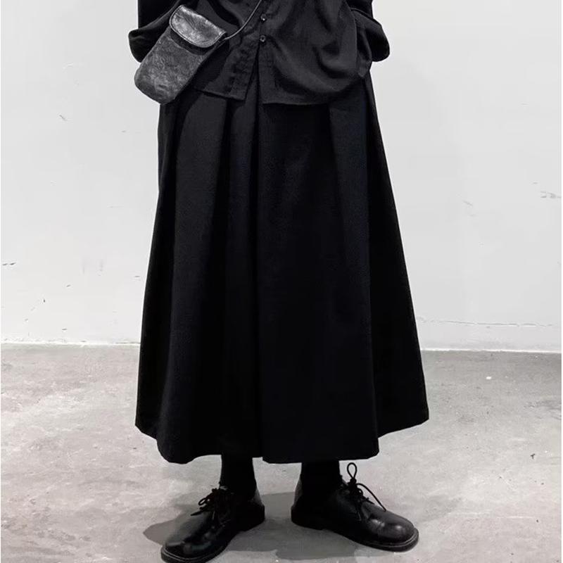 Herren Weitbein Hose Gothic Dunkler Stil Locker Cropped Hakama High Waist Neun Punkt Gerades Bein Hose Samurai