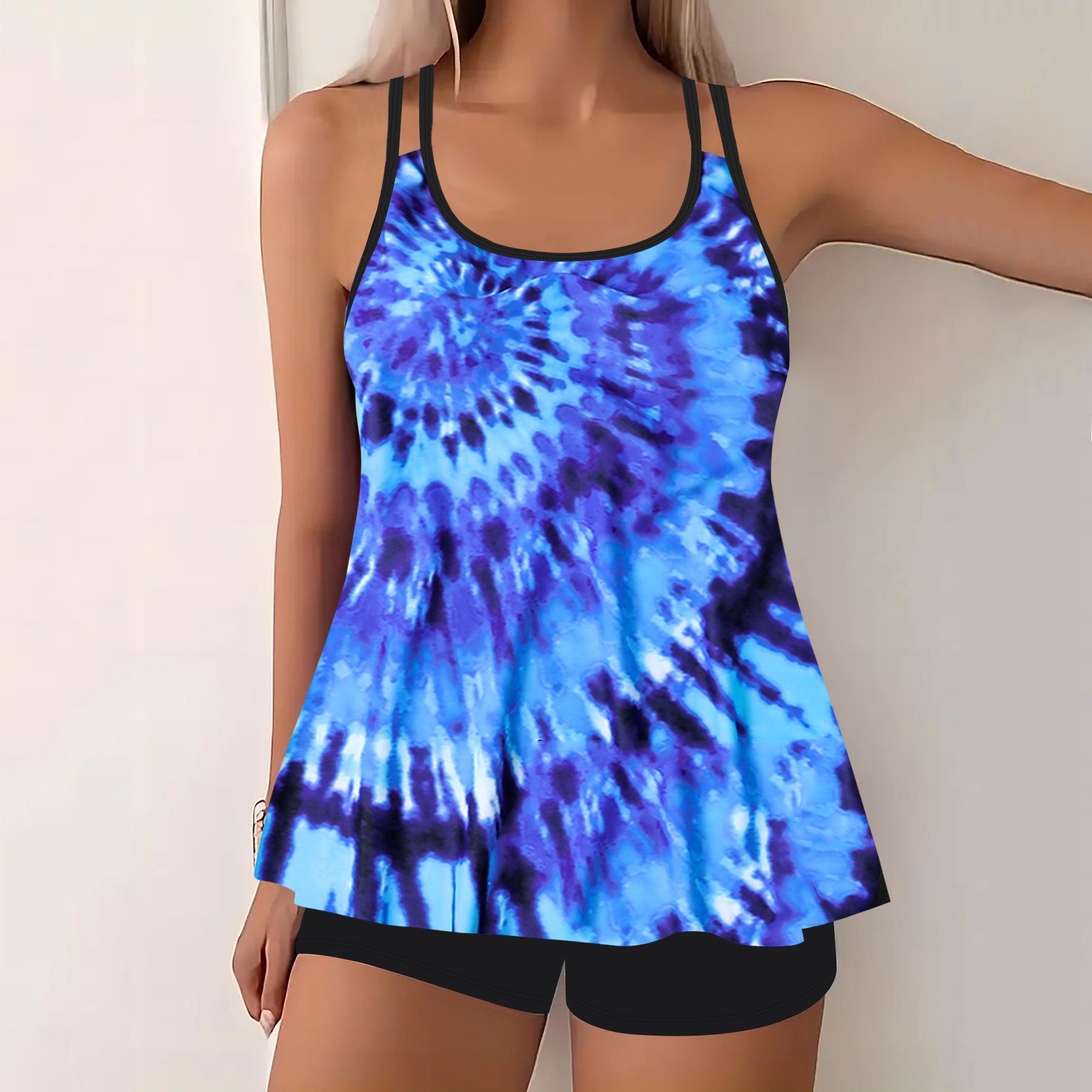 

Европейский Американский Большой Размер Стройнящий Скрывающий Живот Бикини Купальник 5XL синий