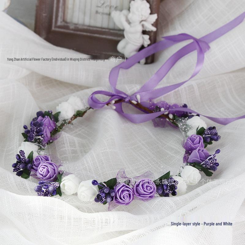 Small PE Rose Flower Headband for Bridesmaid Photography and Decoration