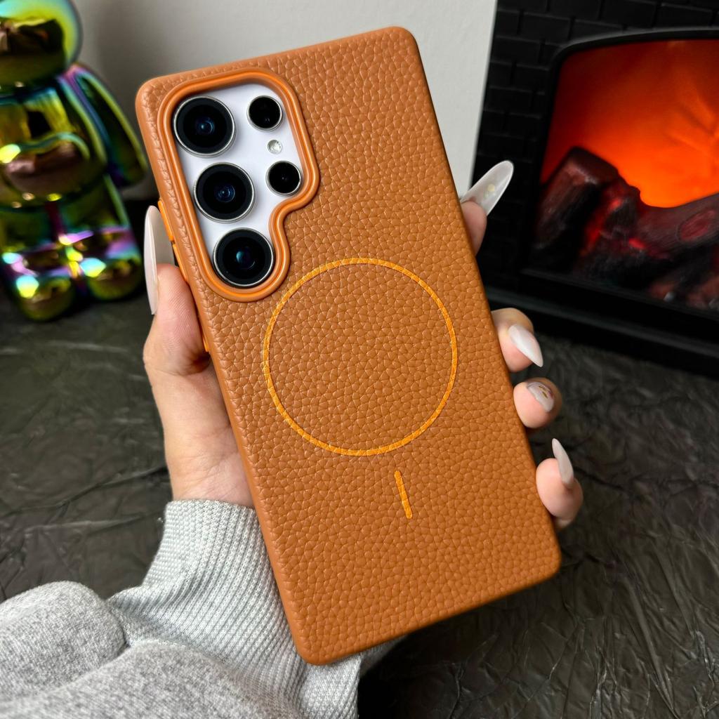 Lychee Pattern Suitable for Samsung S25 Ultra Simple Soft Shell Magnetic Suction Phone Case Samsung S25 Skin Sensing S24 Anti Slip Shell