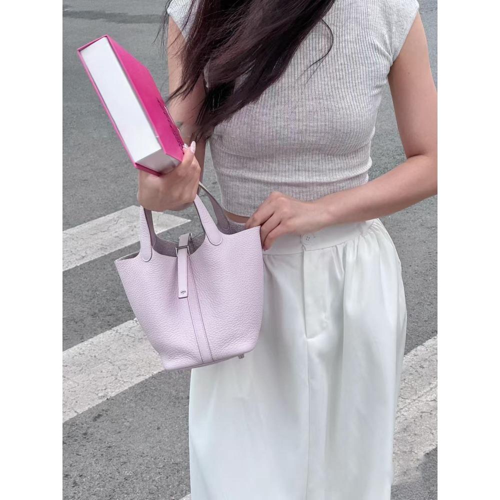 Old Qianfeng High-End Handgefertigt Halbgewachstes Garn Gemüsekorb Eimerbeutel Echtleder TC18 Tragbare Eimertasche Leichte Luxus Damenhandtasche