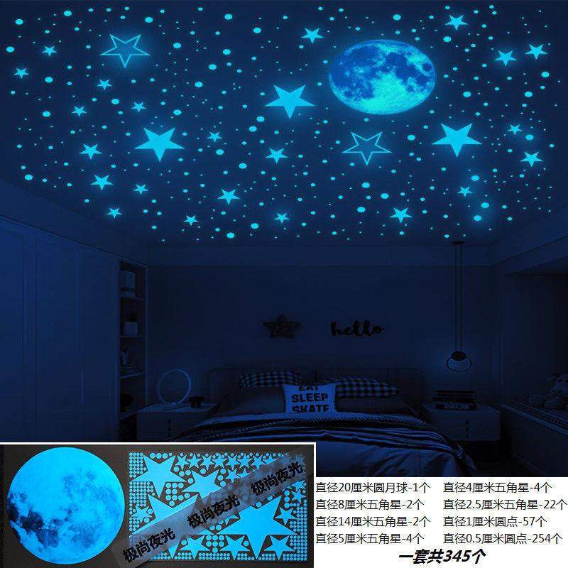 Dorm Room Glow In The Dark Wall Stickers Star Moon Ceiling Decals Bedroom Decor