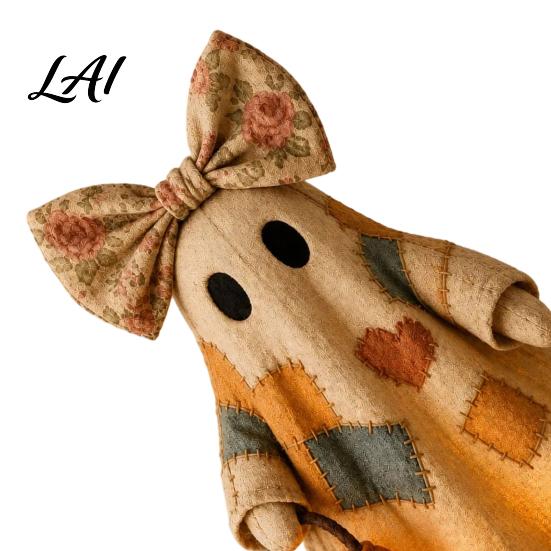 Farmhouse Style Fall Accents Lighted Vintage Patchwork Ghost LED Light Ghost with Pumpkin Lantern Halloween Decor Nostalgic Decor Ghosts Lamp,