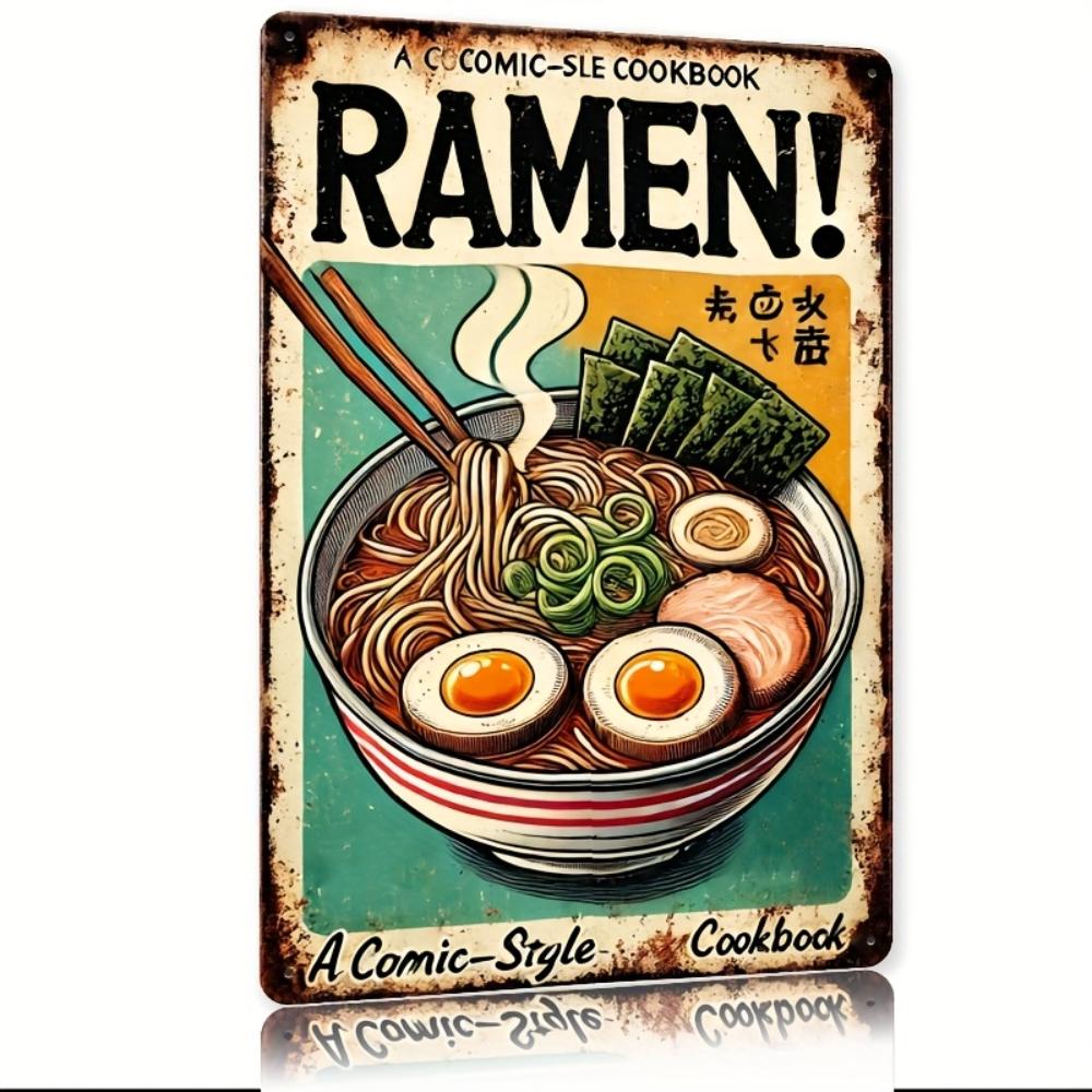 Vintage "Ramen!" Tin Sign - Humorous Comic-Style Cookbook Art - Rustic Metal Decor for Home Kitchens & Cafes - Durable, Colorful