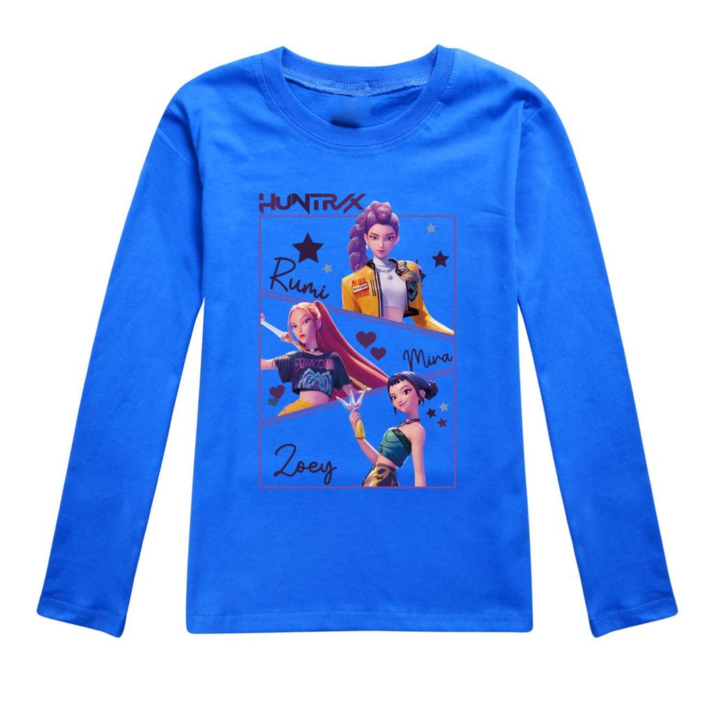 KPop Dämonenjäger Kinder Huntrix Langarm T-Shirt Cartoon Lässig O-Ausschnitt Oberteil für Jungen und Mädchen Mode Locker Jugendbekleidung