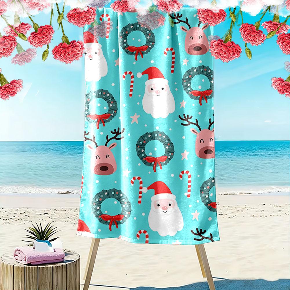 Whimsical festive cheer Print beach towel, quick drying, suitable for travel, outdoor sports, jogging, the beach and swimming, gift