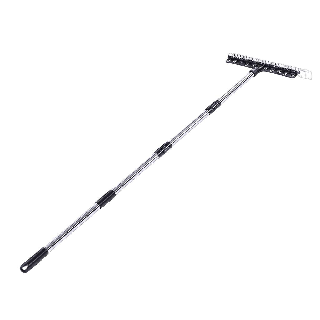 Laubrechen 22 Zinken 16,3 Zoll Breit Stahl Draht Gartenrechen mit 5,2FT Griff für Rasen Garten Mulch Rasenfilz