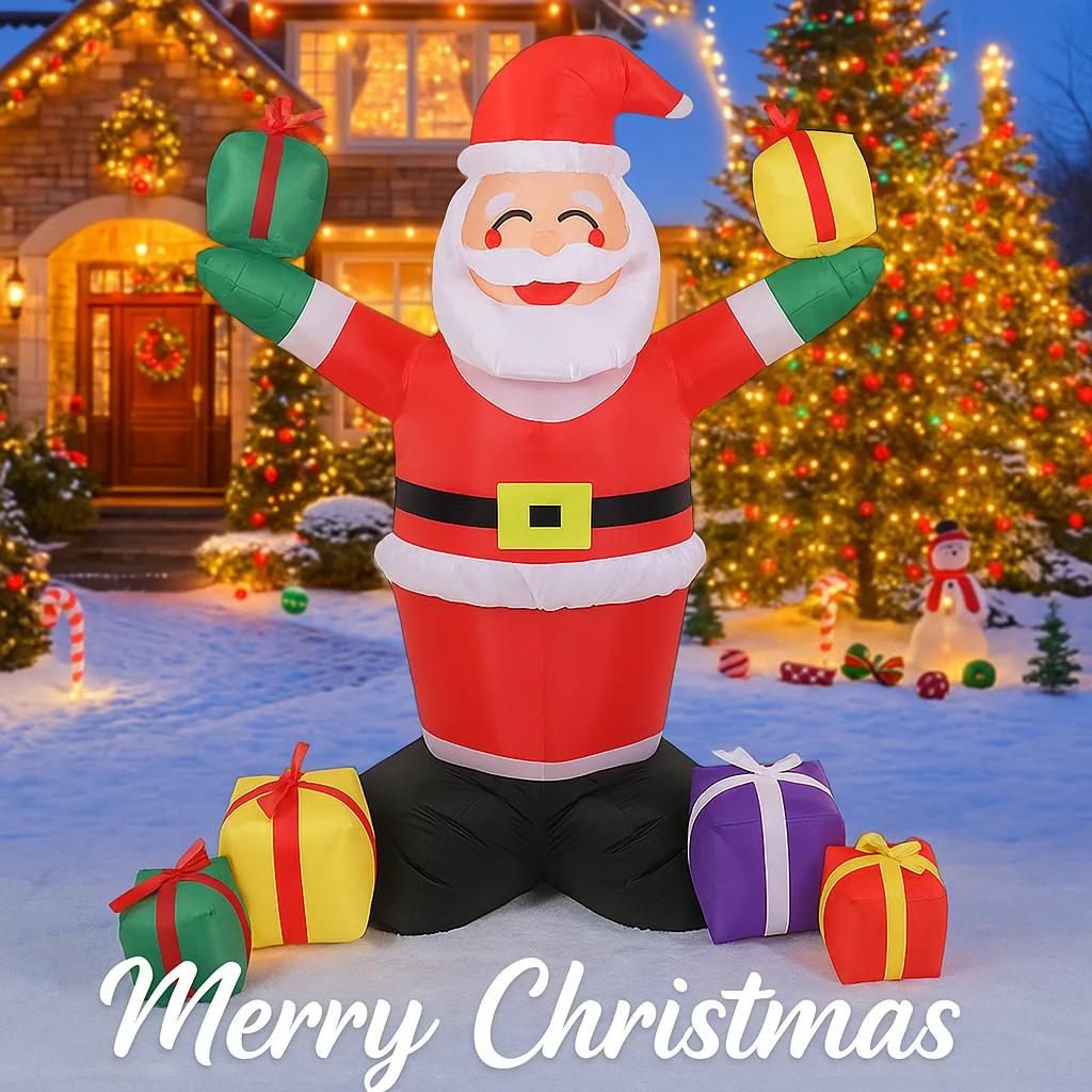 4.92FT Christmas Inflatable Toys Xmas Yard Party Decoration Santa Claus Colorful Gift Box Home Supplies Ornament with LED Lit