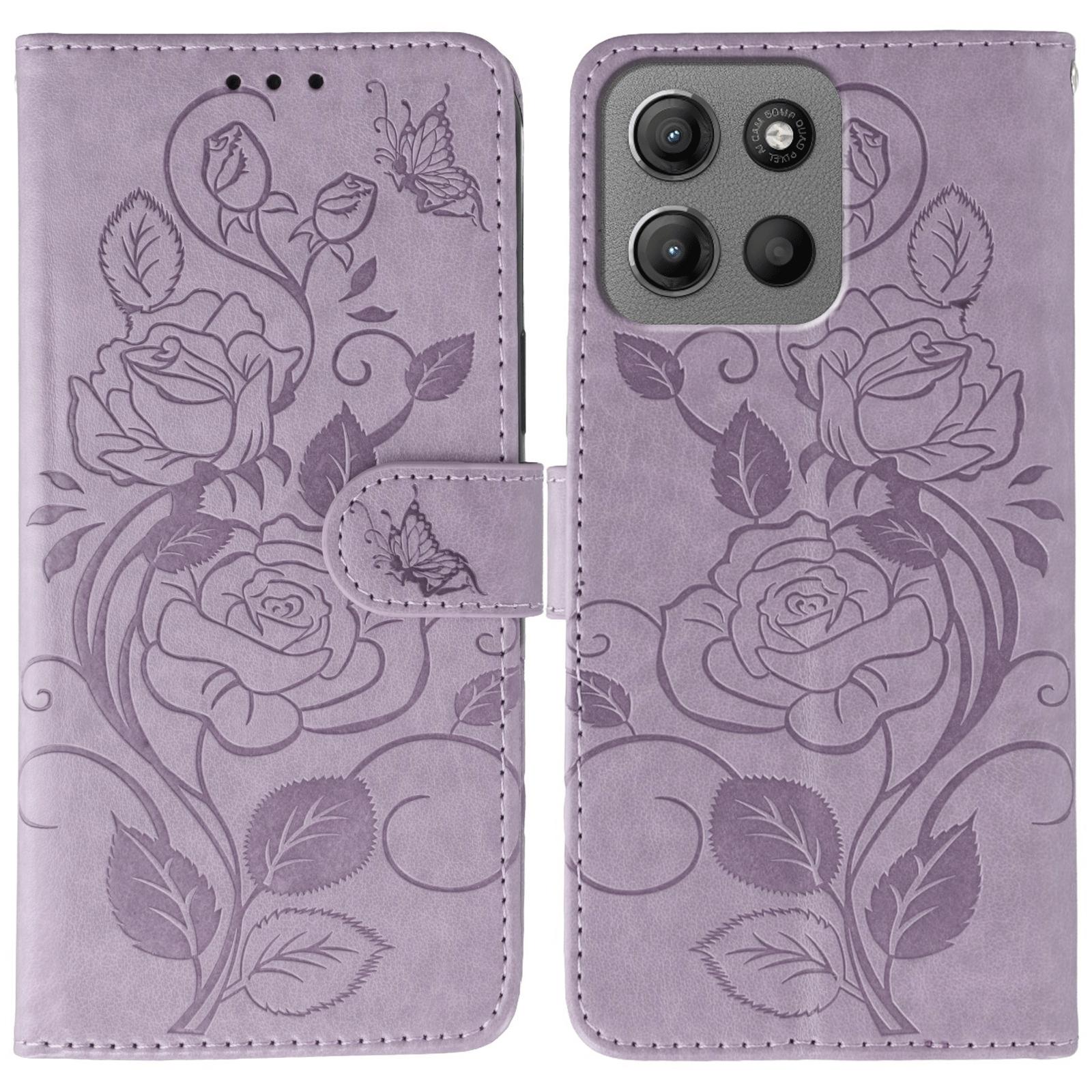 

Для Motorola Moto G15 4G Чохол Гаманець Підставка З Тисненням Троянда Метелик PU Шкіра Чохол для Телефону Purple