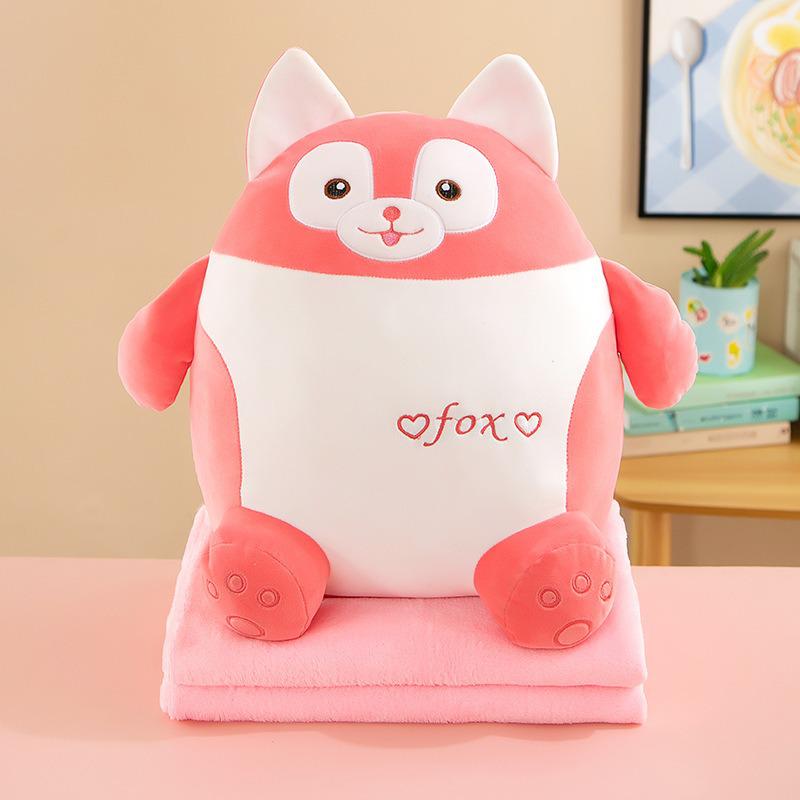 Strawberry Hugging Pig & Little Bear Plush Toy Blanket – Dual-use Nap & Travel Comfort for Kids