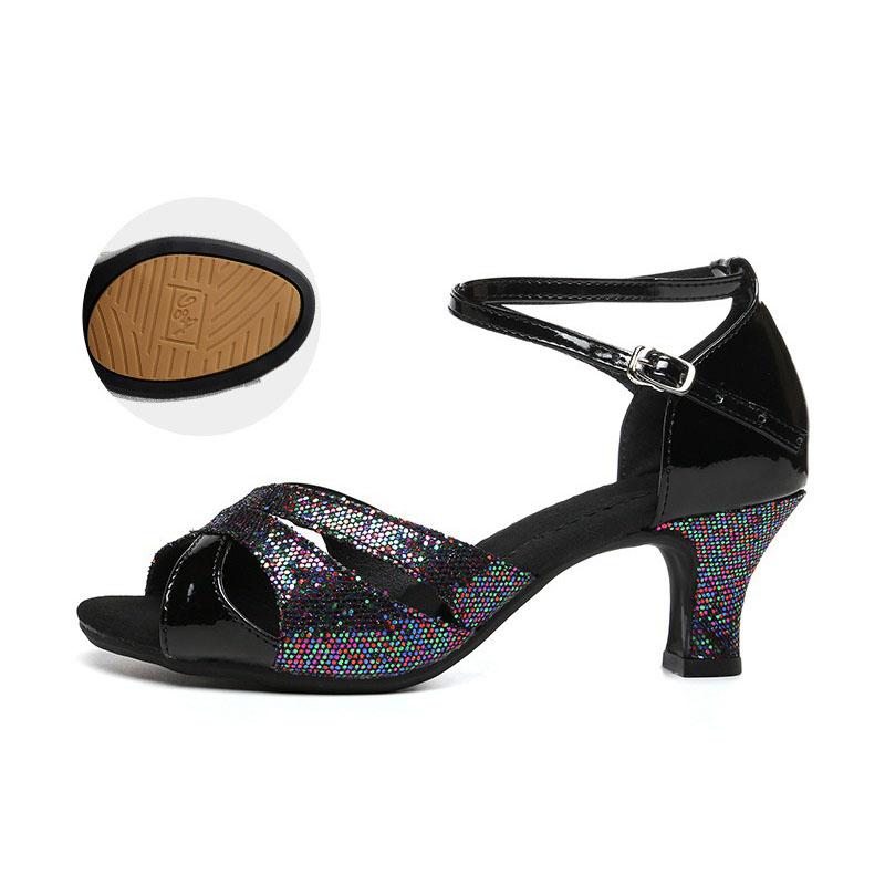 Summer Women's High Heels Sexy Openwork Open Toe Stiletto Sandals Mid-heel Ankle Buckle Strap Sandals Latin Style Dancing Shoes