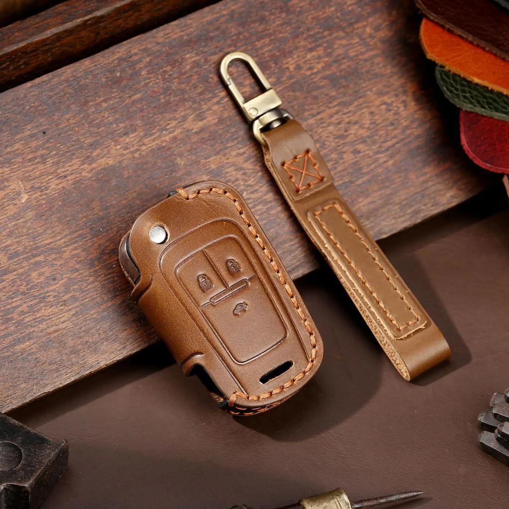 Leather Car Key Case Cover Fob Protector Shell for Chevrolet Chevy Cruze Cavalier Malibu Xl Equinox Sail JM Trax Keychain Holder