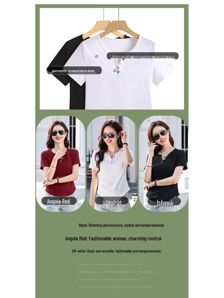 Korean Style Slim Fit Women's V-neck Short Sleeve T-shirt - Solid Color Fashion Top