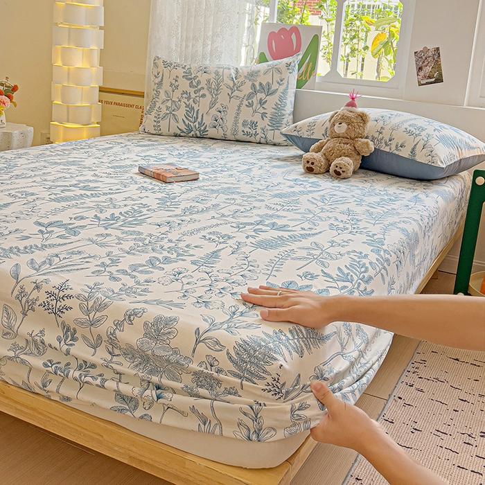 2025 New Ultra-soft Washed Cotton Printed Single-bed Hat Skin-friendly and Fresh Bedspread Come with Elastic Mattress Covers
