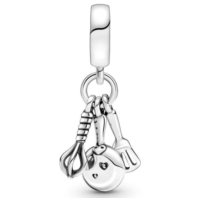 Rosa Flamingo Apfelschuppenfisch Einkaufen Handtasche Flugzeug Anhänger Perle 925 Sterling Silber Charm Fit Europa Armband Schmuck