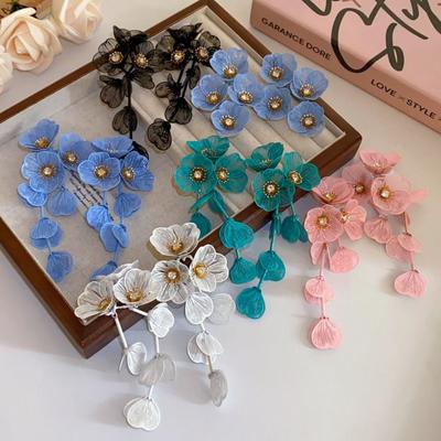 Exaggerated Women Earrings Light Luxury Stud Earrings Big Flower Long Tassel Earrings  Women