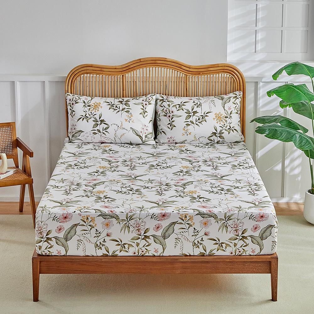 Elastic Fitted Bed Sheets Single Double Bed Floral Flat Sheets King Queen Size Home Bed Cover Mattress Protector Bed Linen 4Pc